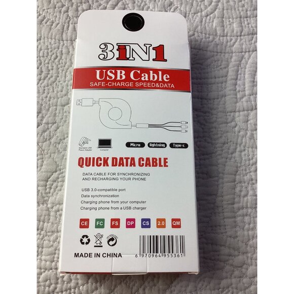 3 in 1  arterial TPE Charging Cable * New in Box - Picture 2 of 2